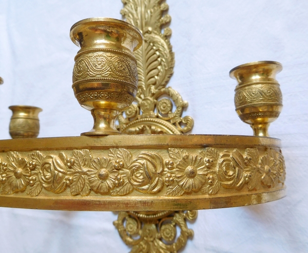 Pair of tall Empire ormolu wall lights, early 19th century - 59cm