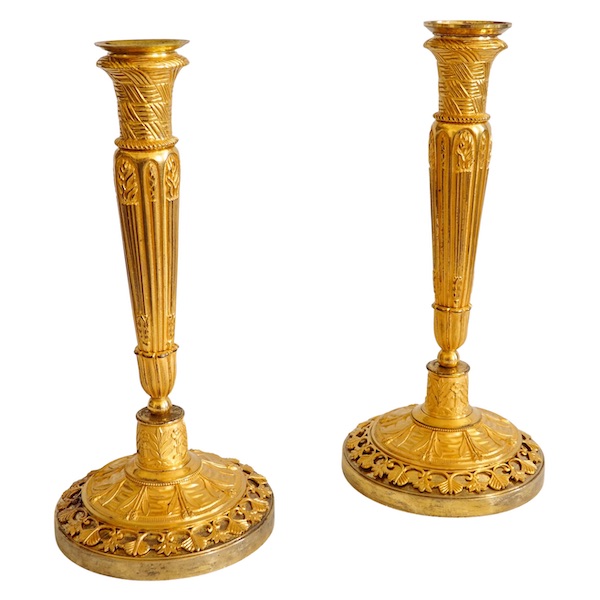 Pair of Empire ormolu candlesticks, early 19th century circa 1810