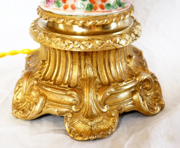 Pair of tall Canton porcelain and ormolu lamp bases or potiches