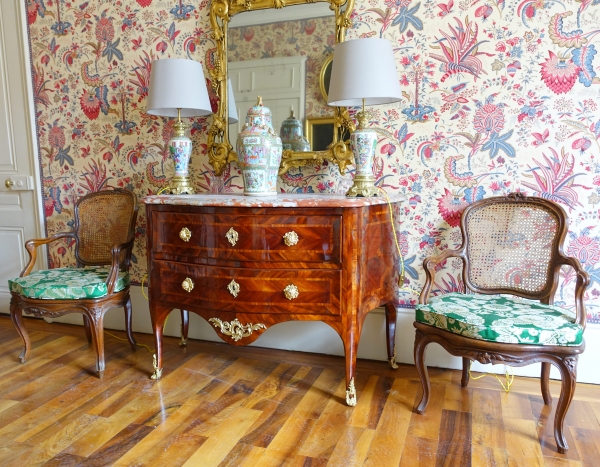 Pair of tall Canton porcelain and ormolu lamp bases or potiches