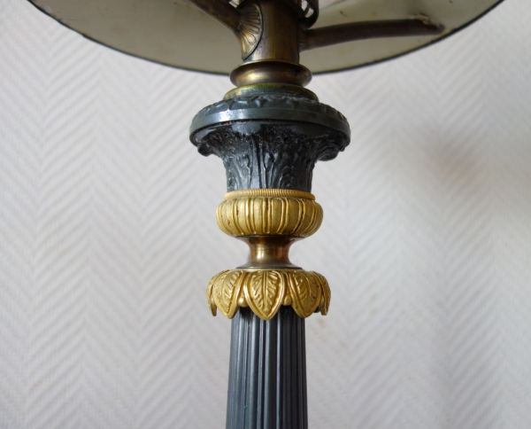Pair of patinated bronze and ormolu Carcel lamps, early 19th century circa 1830