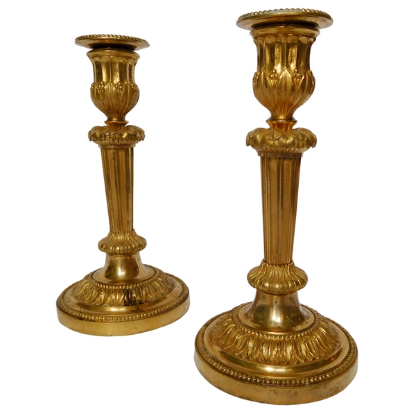 Pair of small Louis XVI ormolu candlesticks - 18th century