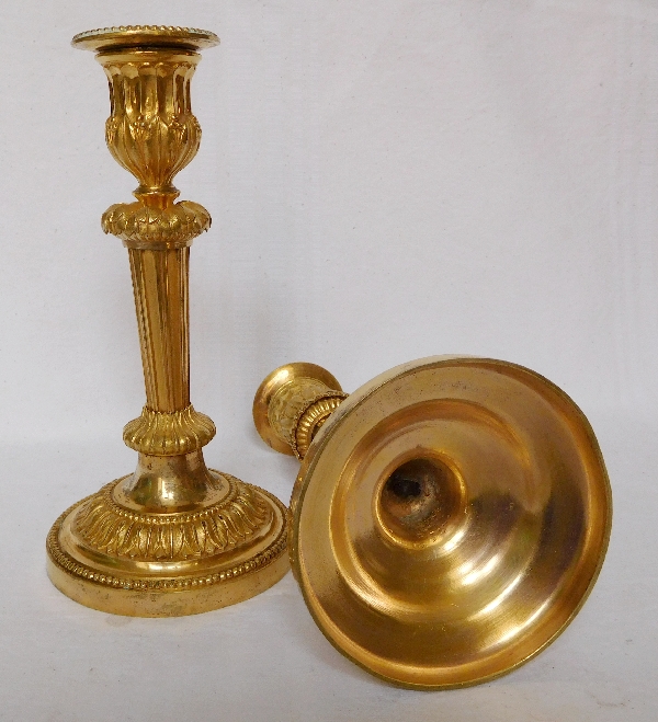 Pair of small Louis XVI ormolu candlesticks - 18th century