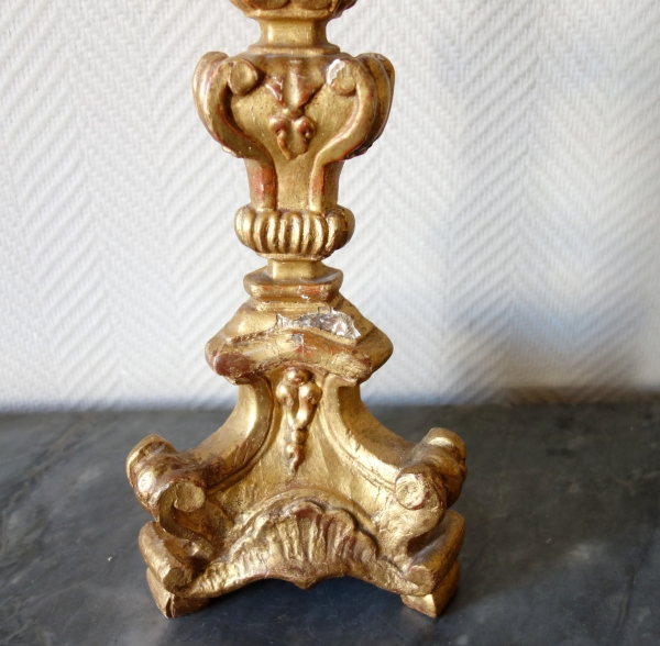 Pair of tall Louis XIV gilt wood candlesticks, early 18th century