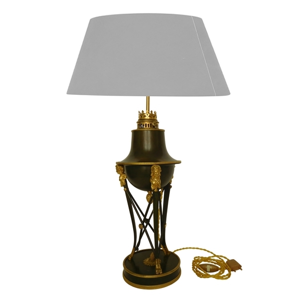 Large patinated bronze and ormolu desk lamp - Empire Restoration period