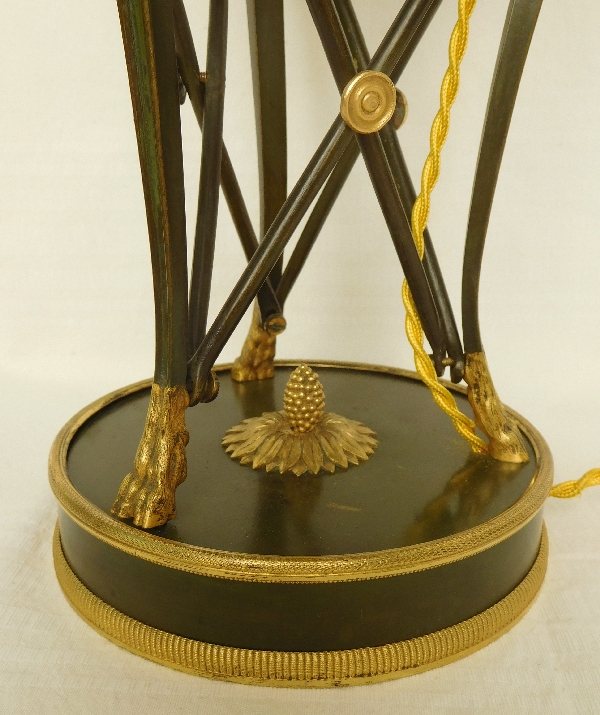 Grande lampe de bureau en bronze patiné et doré au mercure - époque Empire Restauration