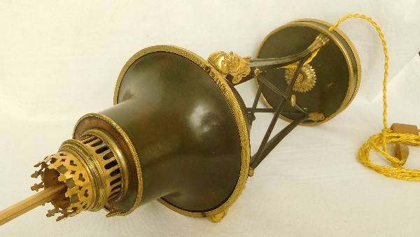 Grande lampe de bureau en bronze patiné et doré au mercure - époque Empire Restauration