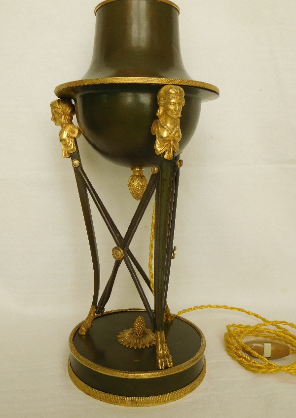 Grande lampe de bureau en bronze patiné et doré au mercure - époque Empire Restauration