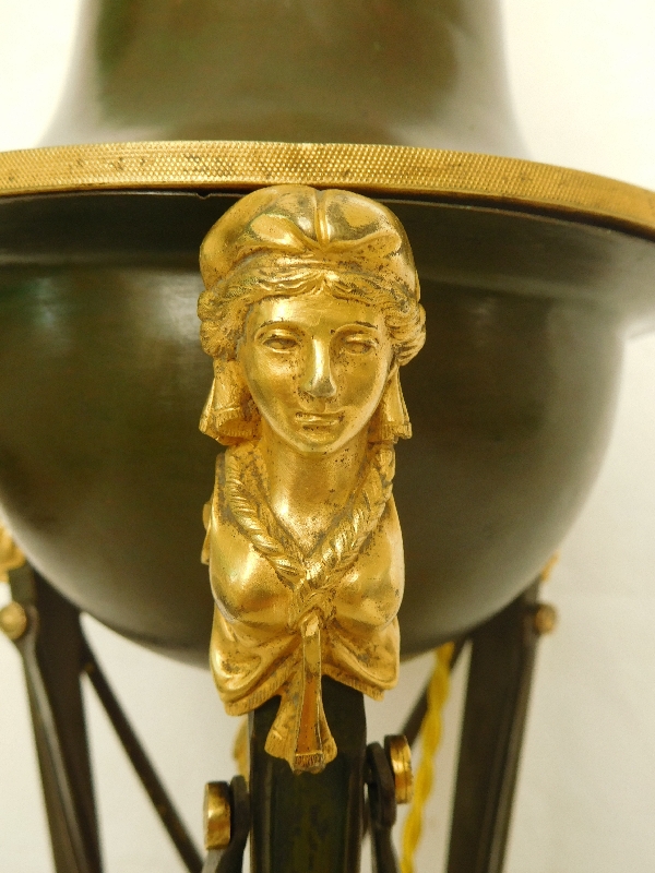 Grande lampe de bureau en bronze patiné et doré au mercure - époque Empire Restauration