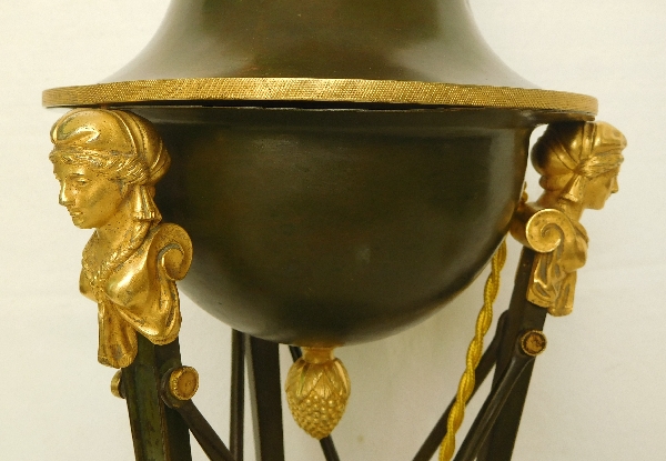 Grande lampe de bureau en bronze patiné et doré au mercure - époque Empire Restauration