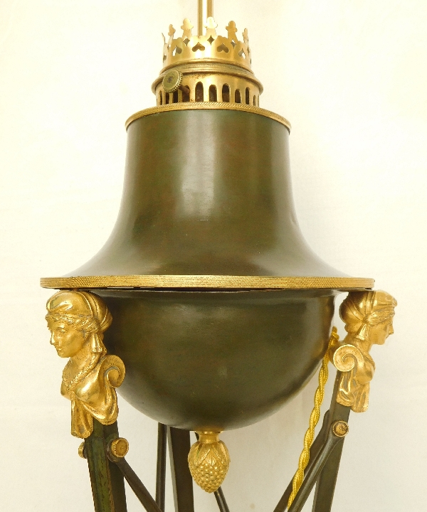 Grande lampe de bureau en bronze patiné et doré au mercure - époque Empire Restauration