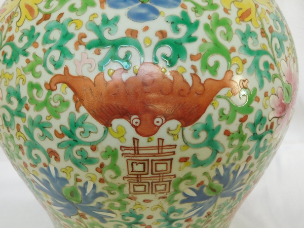 Grande potiche - pied de lampe en porcelaine de Chine famille verte, époque XIXe