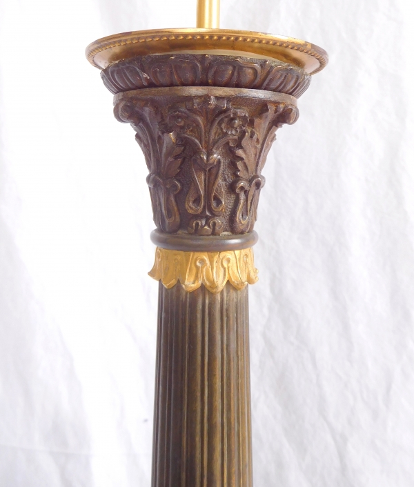 Tall Empire ormolu & patinated bronze lamp - 19th century - 64cm