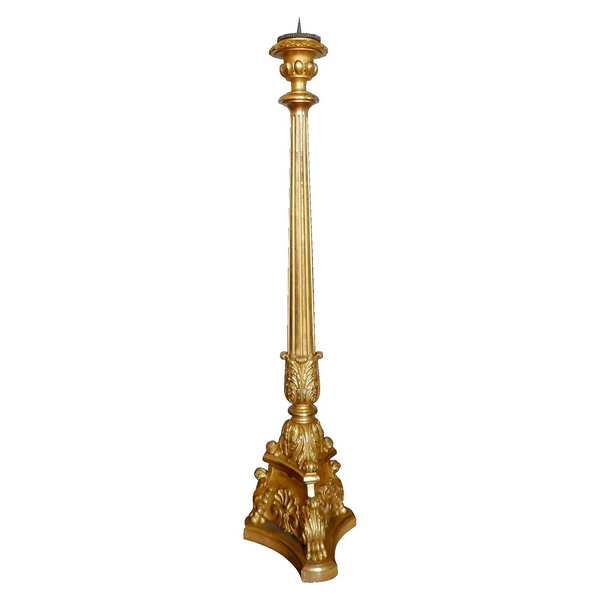 Tall antique gilt wood candle or torchere, French Restoration period, early 19th century