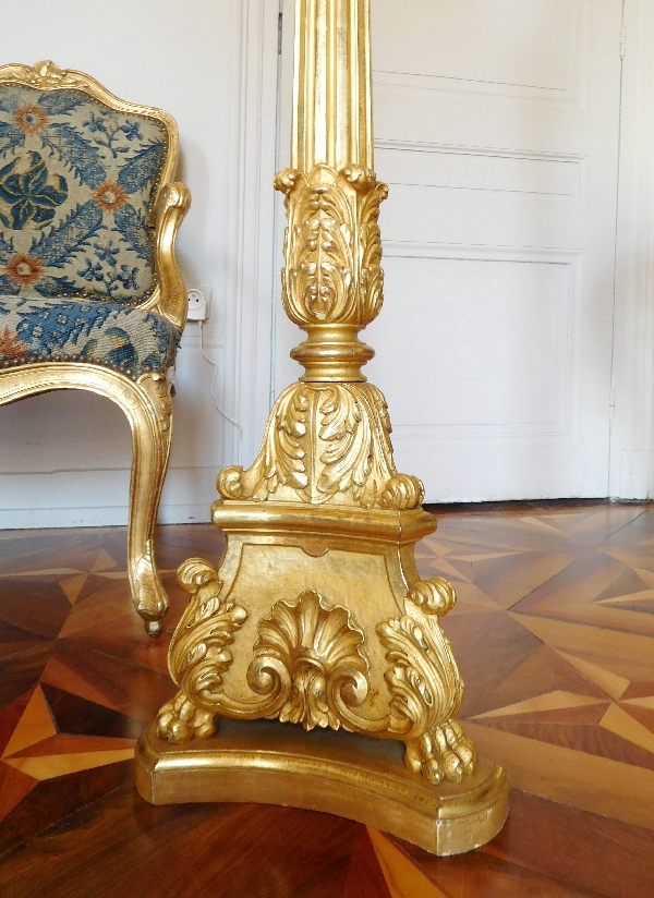 Tall antique gilt wood candle or torchere, French Restoration period, early 19th century