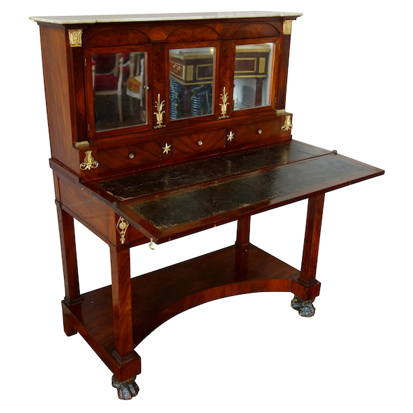 Bureau bonheur du jour en acajou et bronze doré d'époque Consulat Empire