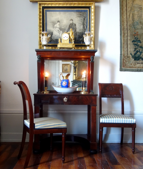 Bureau bonheur du jour - table de toilette d'époque Empire Consulat en acajou