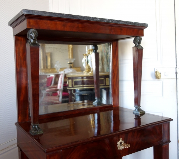 Empire mahogany, ormolu and patinated bronze working table, early 19th century circa 1800.