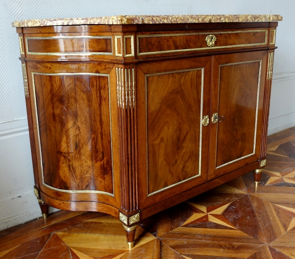 Commode à porte / buffet en acajou Directoire en demi-lune inversée - marbre Brocatelle