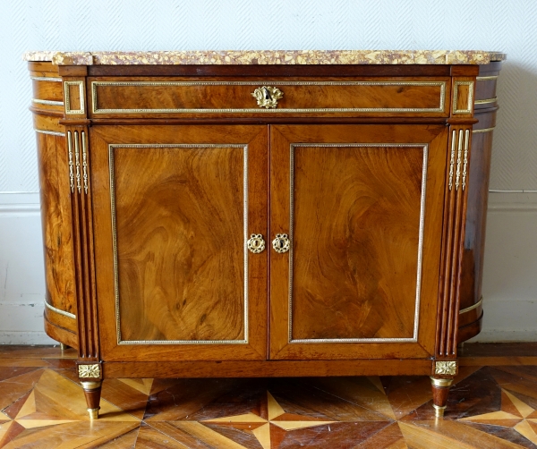 Commode à porte / buffet en acajou Directoire en demi-lune inversée - marbre Brocatelle