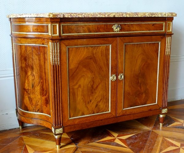 Commode à porte / buffet en acajou Directoire en demi-lune inversée - marbre Brocatelle