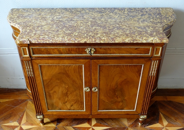 Commode à porte / buffet en acajou Directoire en demi-lune inversée - marbre Brocatelle