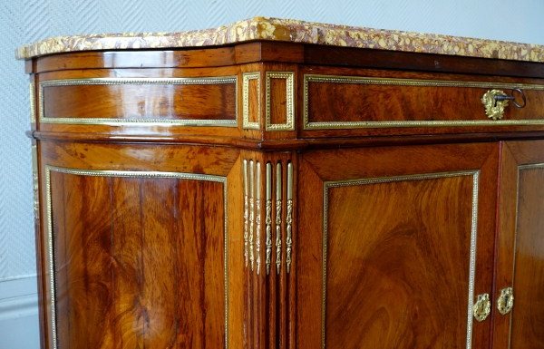 Commode à porte / buffet en acajou Directoire en demi-lune inversée - marbre Brocatelle