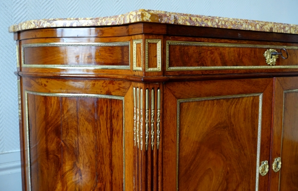 Commode à porte / buffet en acajou Directoire en demi-lune inversée - marbre Brocatelle