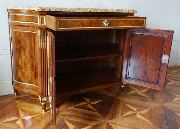 Commode à porte / buffet en acajou Directoire en demi-lune inversée - marbre Brocatelle