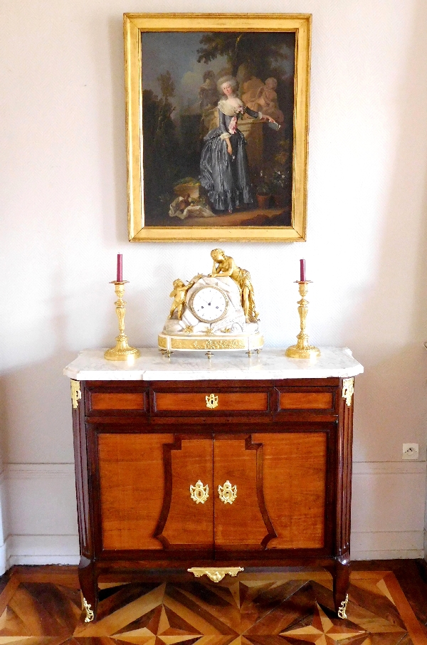 Buffet, commode à portes, meuble d'entre-deux en acajou et bois rose, époque Transition