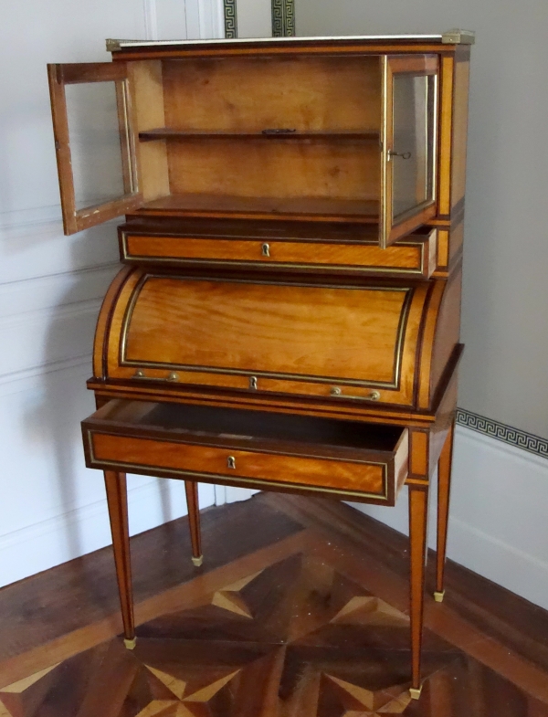 Bureau cylindre en citronnier et acajou, fin de l'époque Louis XVI