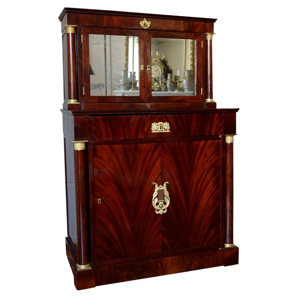 Meuble cabinet à secrets d'époque Empire en acajou et bronze doré au mercure