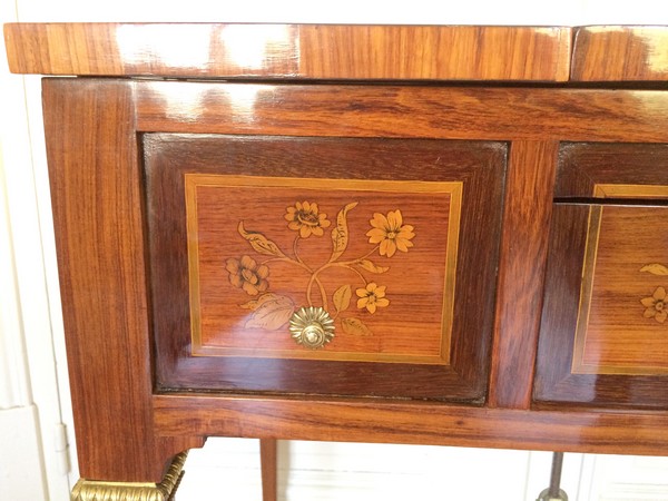 French antique dressing table, cabinetmaker Reizell stamp, Louis XVI period (18th century)