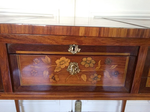 French antique dressing table, cabinetmaker Reizell stamp, Louis XVI period (18th century)