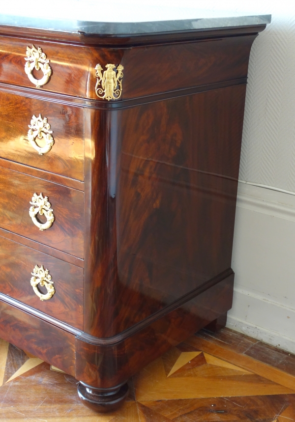 French Empire mahogany and ormolu chest of drawers / commode - blue marble