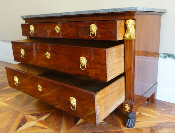Early 19th century Empire mahogany chest of drawers, ormolu ornamentation