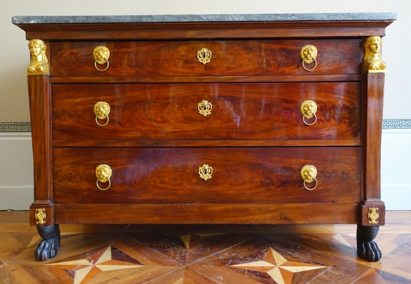 Early 19th century Empire mahogany chest of drawers, ormolu ornamentation