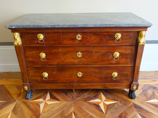 Early 19th century Empire mahogany chest of drawers, ormolu ornamentation