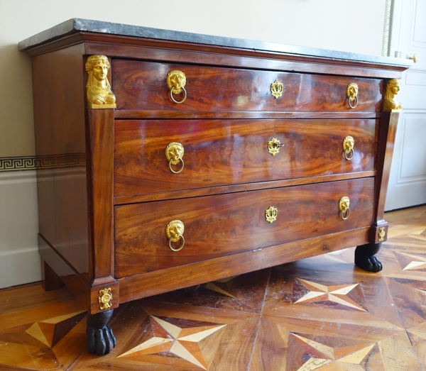 Early 19th century Empire mahogany chest of drawers, ormolu ornamentation