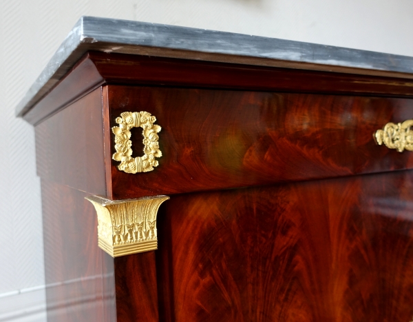 Empire mahogany commode, ormolu and blue Turquin marble, circa 1810 - 1820