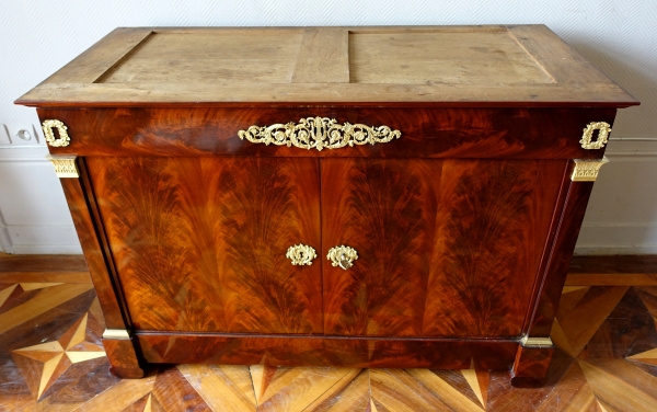 Empire mahogany commode, ormolu and blue Turquin marble, circa 1810 - 1820