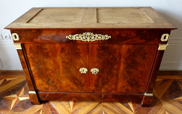 Empire mahogany commode, ormolu and blue Turquin marble, circa 1810 - 1820