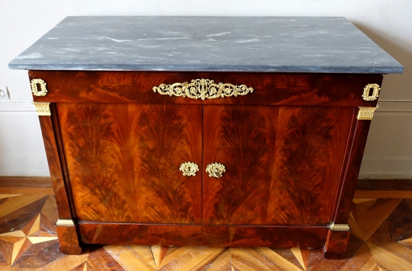 Empire mahogany commode, ormolu and blue Turquin marble, circa 1810 - 1820