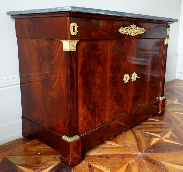 Empire mahogany commode, ormolu and blue Turquin marble, circa 1810 - 1820