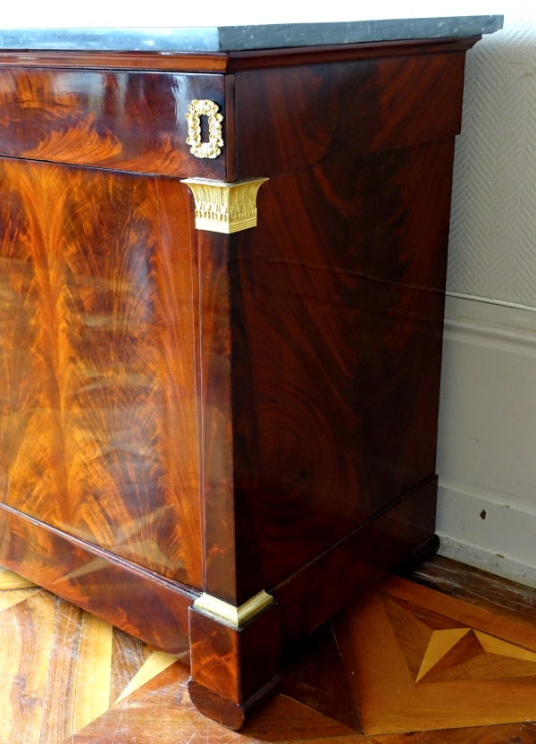 Empire mahogany commode, ormolu and blue Turquin marble, circa 1810 - 1820