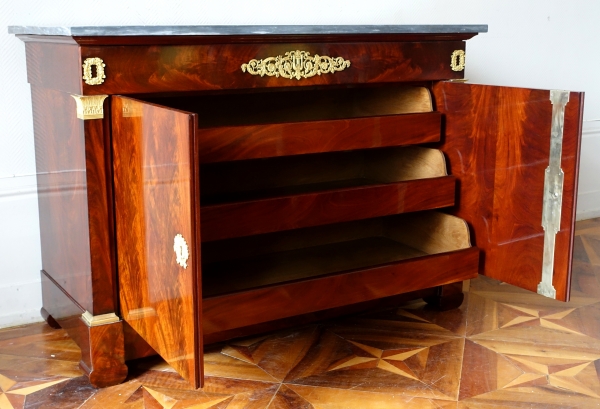 Empire mahogany commode, ormolu and blue Turquin marble, circa 1810 - 1820