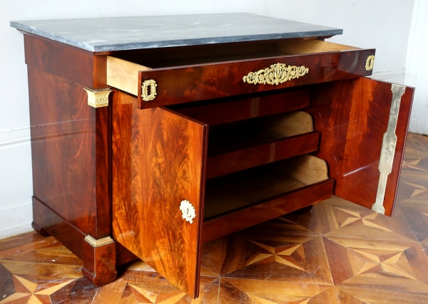 Empire mahogany commode, ormolu and blue Turquin marble, circa 1810 - 1820