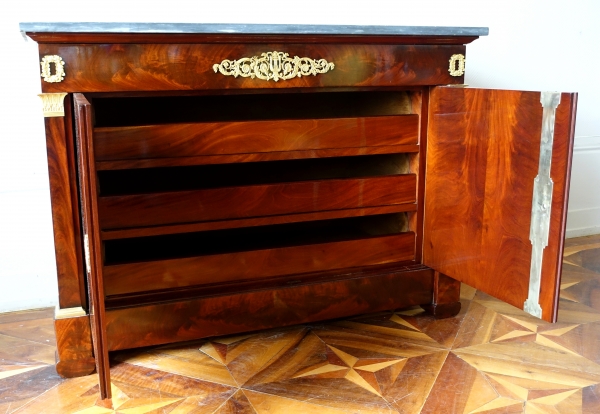 Empire mahogany commode, ormolu and blue Turquin marble, circa 1810 - 1820