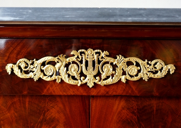 Empire mahogany commode, ormolu and blue Turquin marble, circa 1810 - 1820