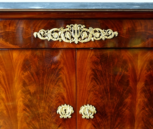 Empire mahogany commode, ormolu and blue Turquin marble, circa 1810 - 1820